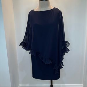 NWT Xscape Navy Mini Dress with Ruffle Overlay — Size 8